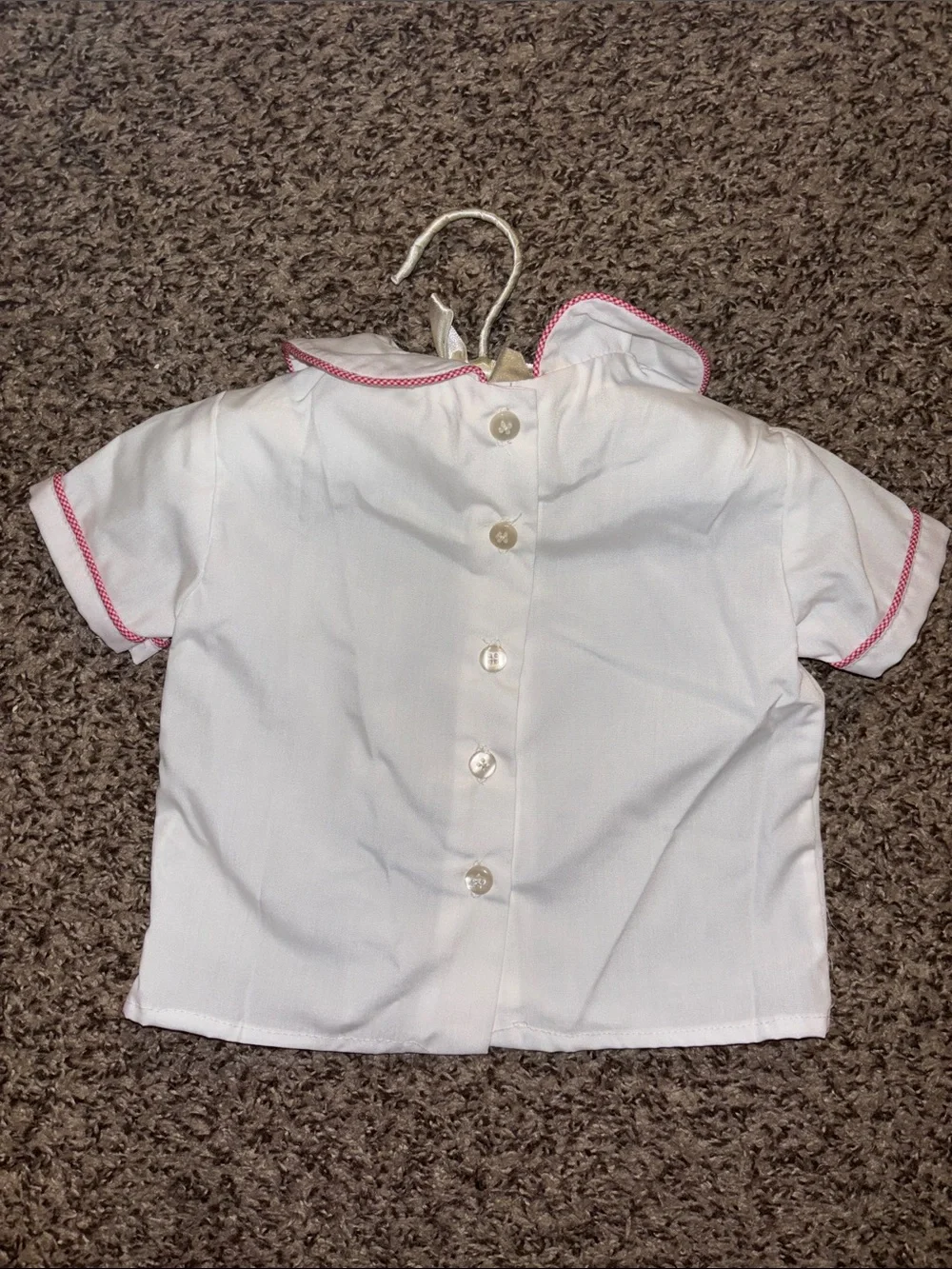 White & Red Smocked Infant 2 Piece Bubble with Ladybug Embroidery